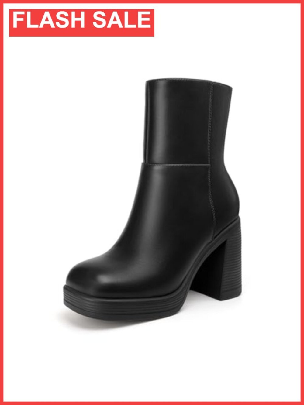 Athlefit Women's Platform Ankle Boots Square Toe Chunky Heel Side Zip